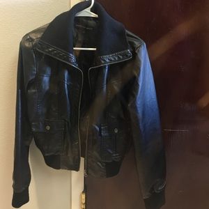 Leather bomber jacket