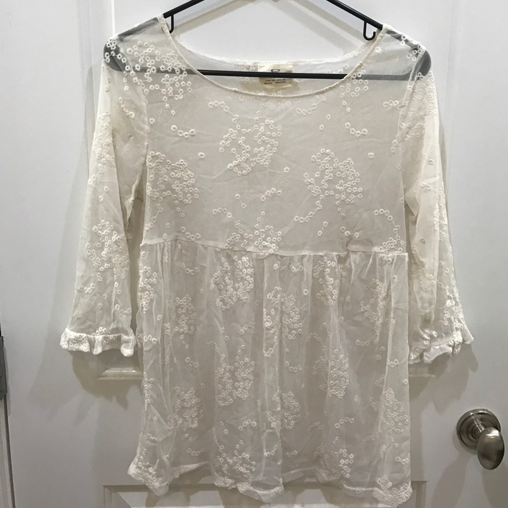Pins and Needles. Sheer lace cream blouse