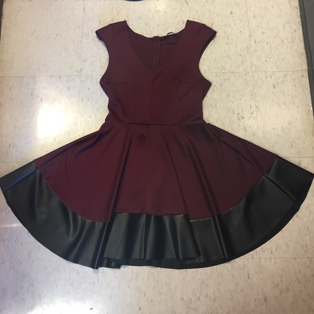 Marroon and leather skater dress