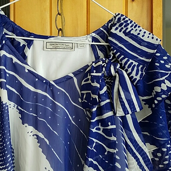 George Simonton blue and white ruffle top - Picture 2 of 3