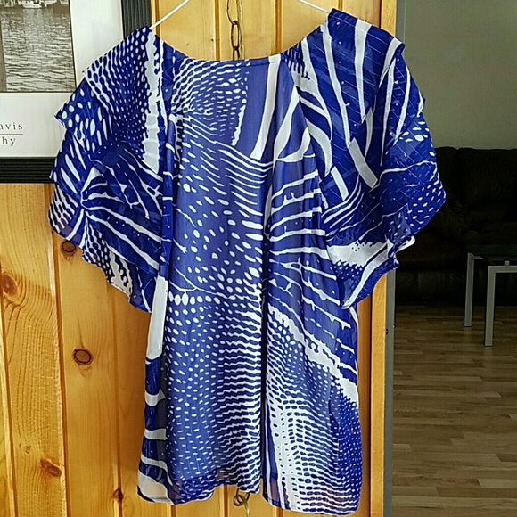 George Simonton blue and white ruffle top - Picture 3 of 3