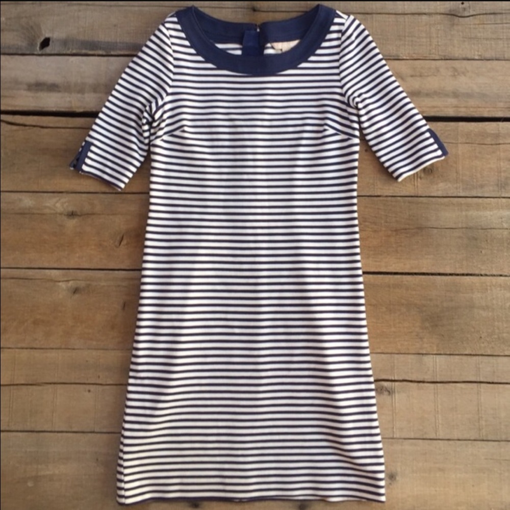 Banana Republic Size 10 White/Navy Striped Dress