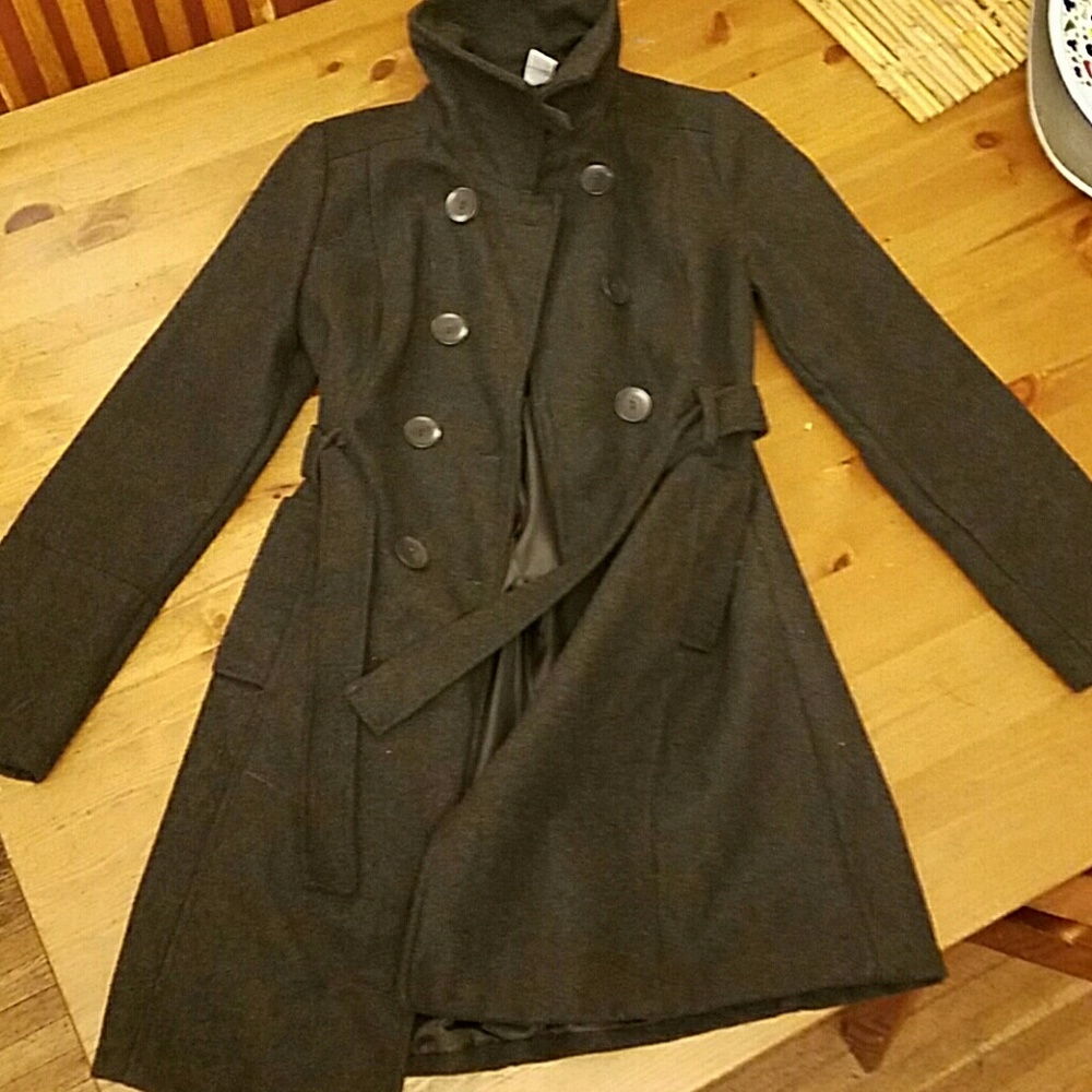 Charcoal lined and belted coat