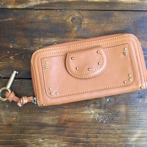 Tan camel color wallet with faux key REAL LEATHER