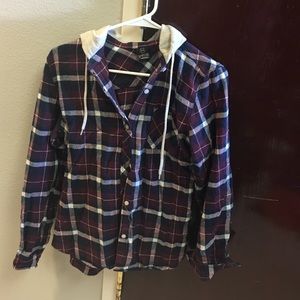Never worn! Flannel shirt with hood