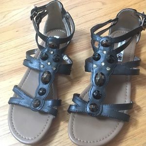 PERFECT SPRING Black jeweled sandals barely warn.