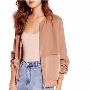 Missguided Tonal Satin Bomber Jacket - Camel