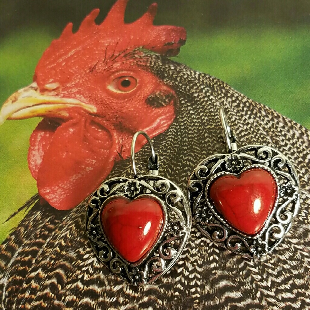 Western Style Red Gemstone Heart Earrings Beautiful Intricate Design And unique