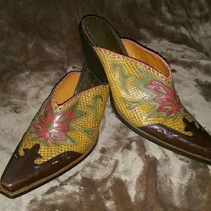 All leather western boot mules
