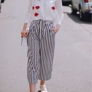 Zara White & Black Striped Culottes