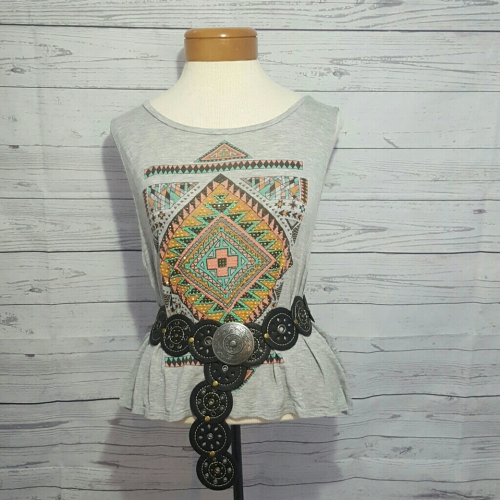 Charlotte Russe Boho Tribal Print Crop Muscle Tee