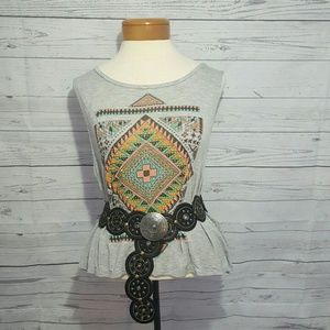 Charlotte Russe Boho Tribal Print Crop Muscle Tee