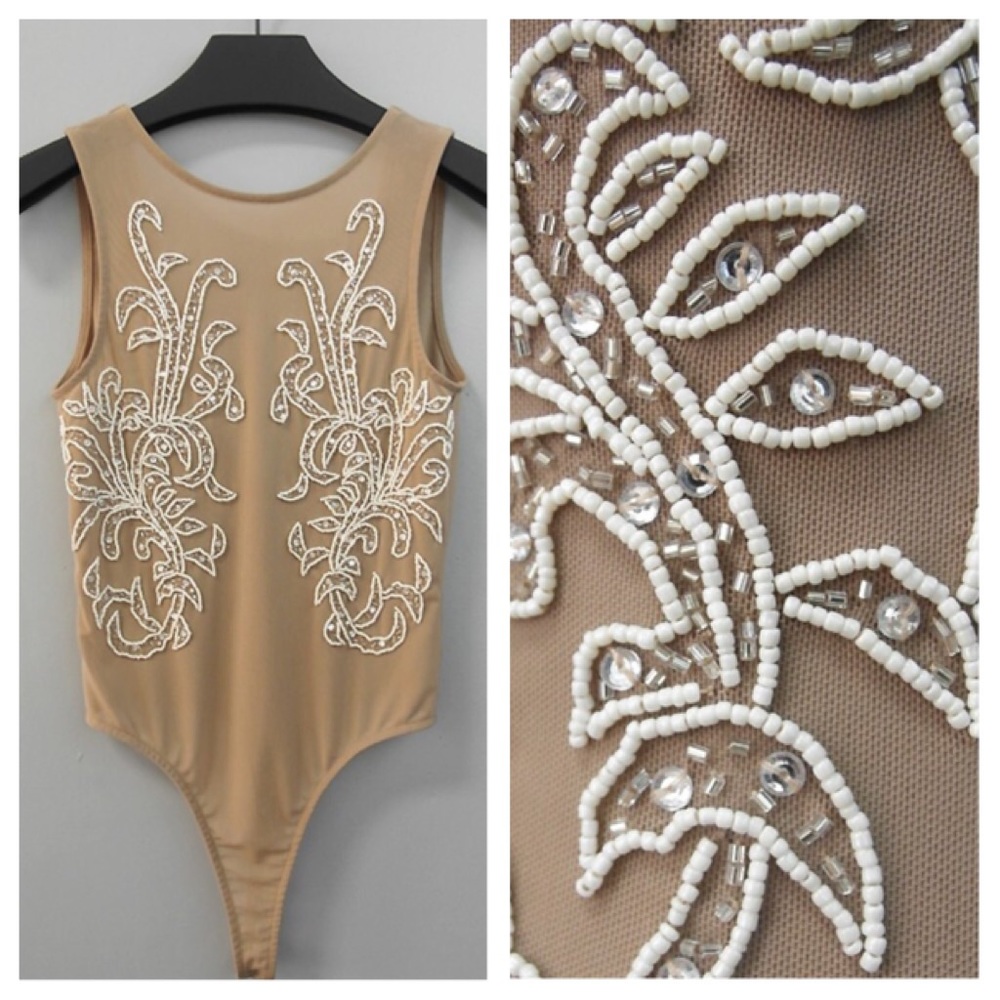 ▪️CLEARANCE *LAST1* Nude Embellished Bodysuit - Picture 3 of 4