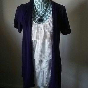 Purple blouse with white ruffle insert