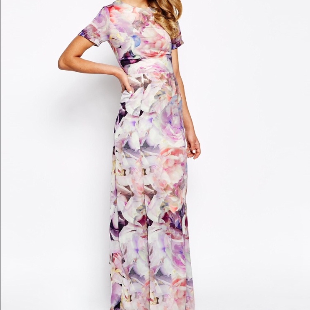 True Violet Watercolour Floral Maxi Dress