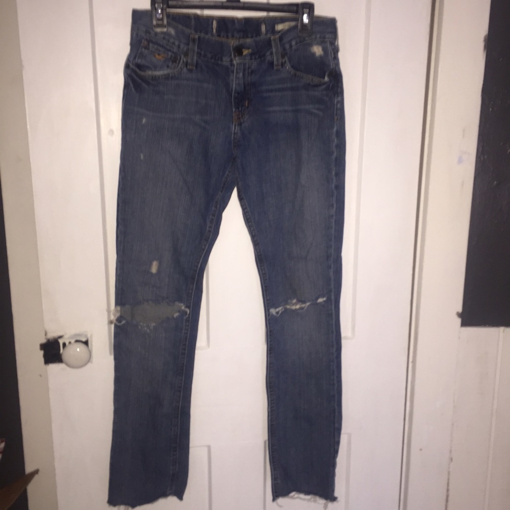 Distressed boyfriend cut jeans