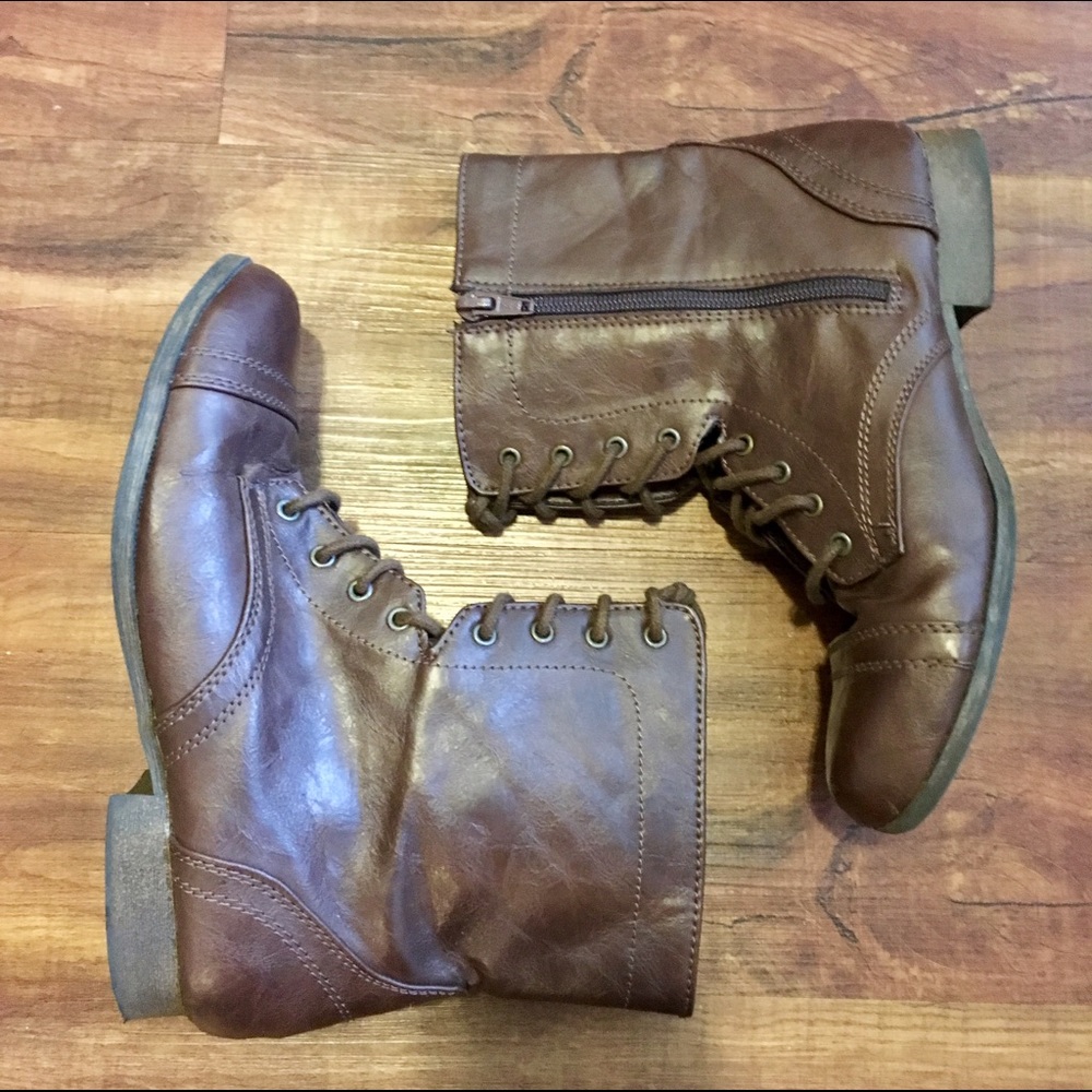 Brown lace up combat boots