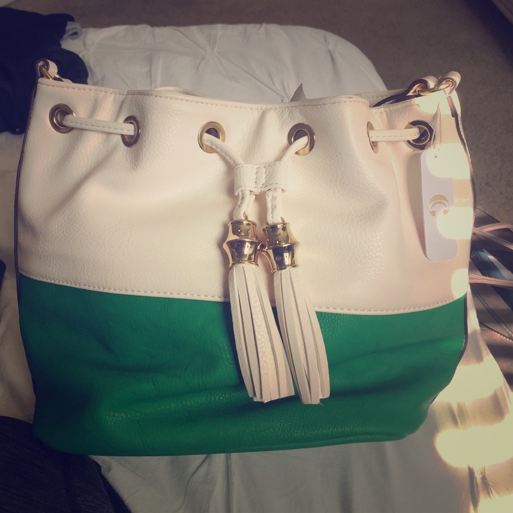 Charming Charlie Cream & Green Tote