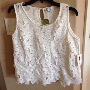 SOLD - Purple Snow embroidered white top– Beautiful!