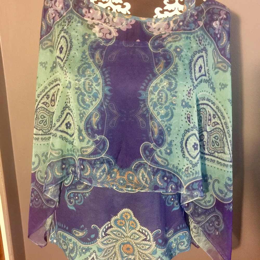 2 piece sheer poncho blouse