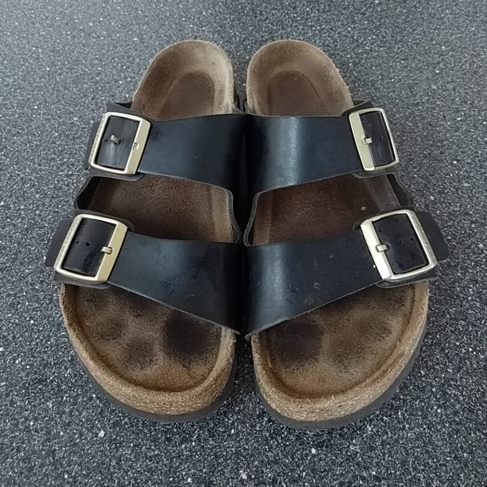 Black leather Birkenstocks