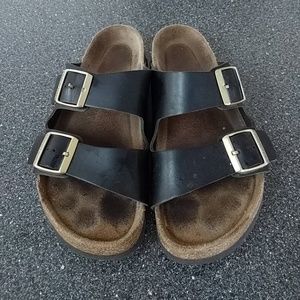 Black leather Birkenstocks