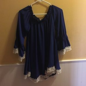 Off the shoulder, blue dress