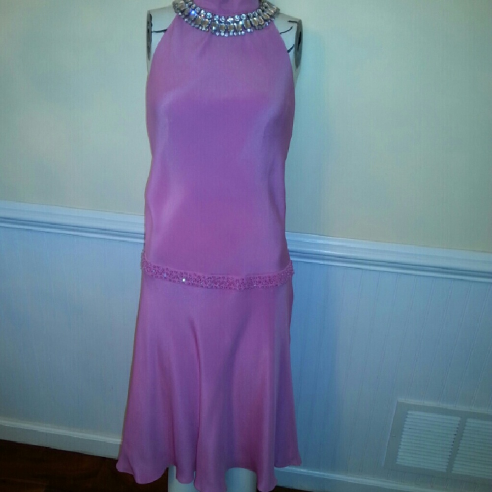 Pink silk halter dress