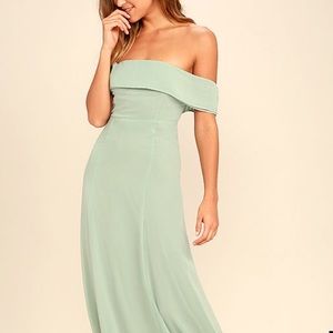 NWT small sage green off the shoulder maxi dress