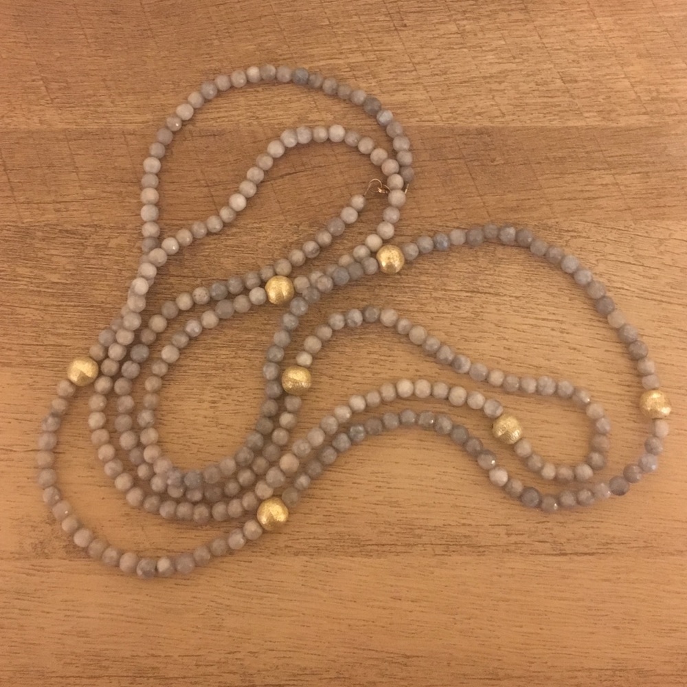 Gray and gold double wrap beaded necklace