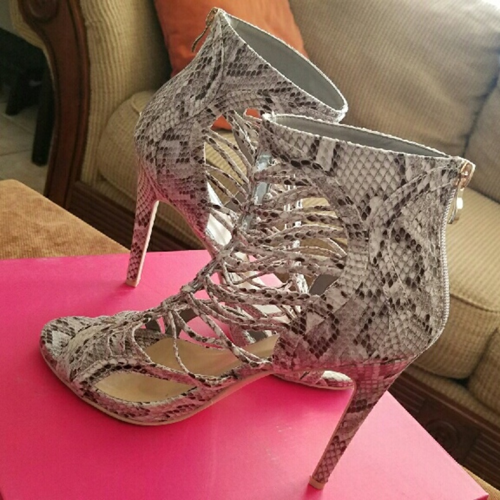Snake Print Strappy Heels