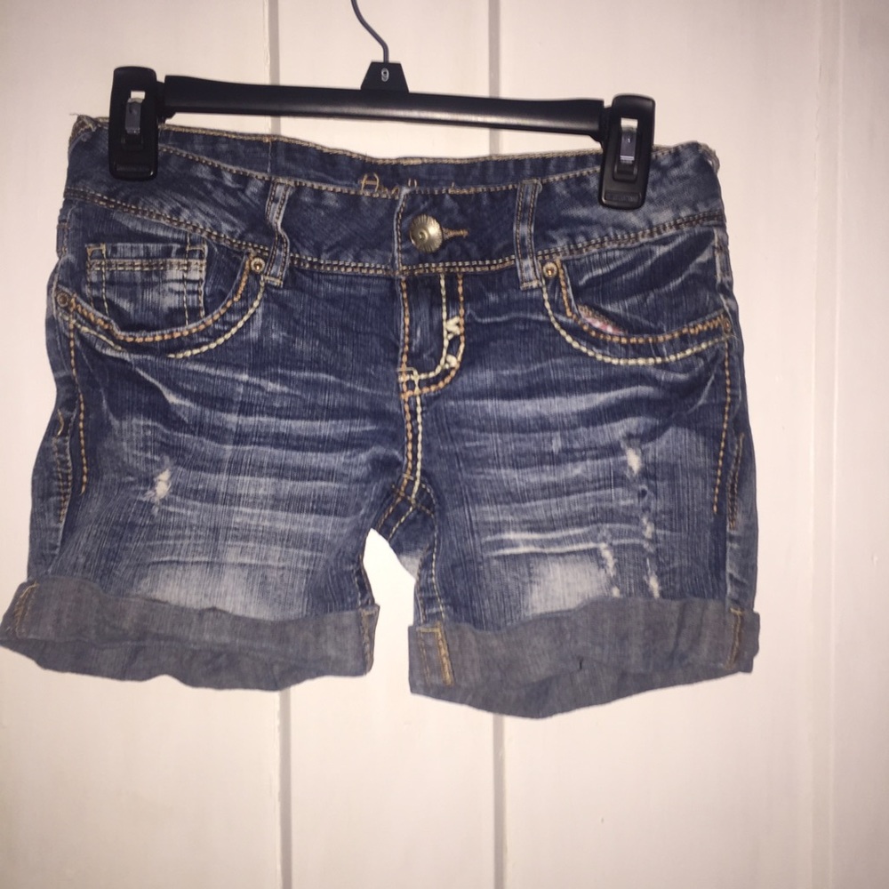 Distressed jean shorts
