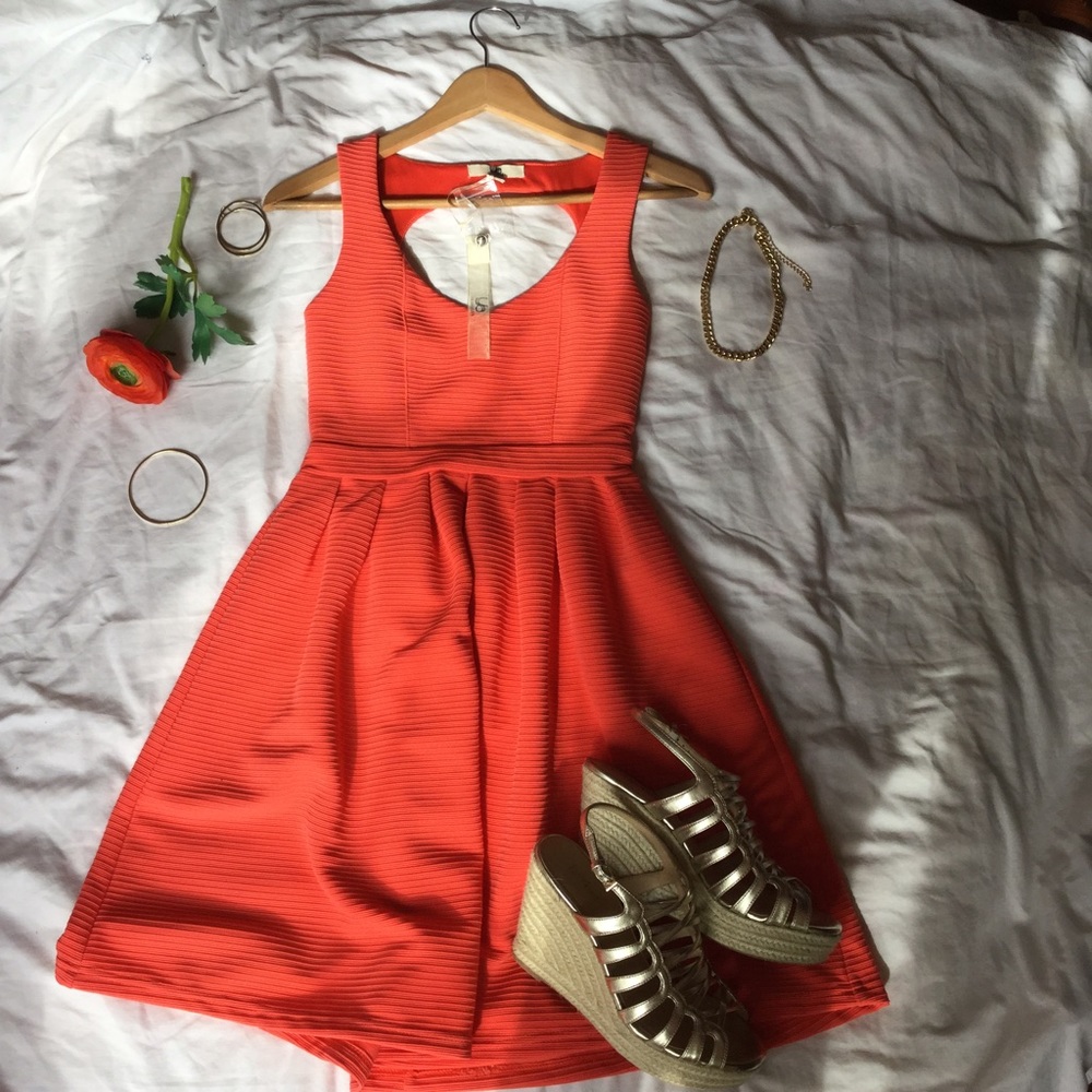 Bright coral party dress by Ya Los Angeles