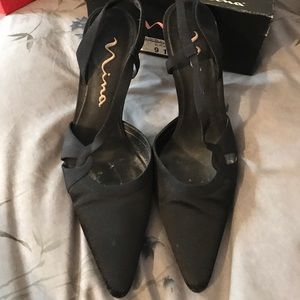 Nina Black Satin Heels