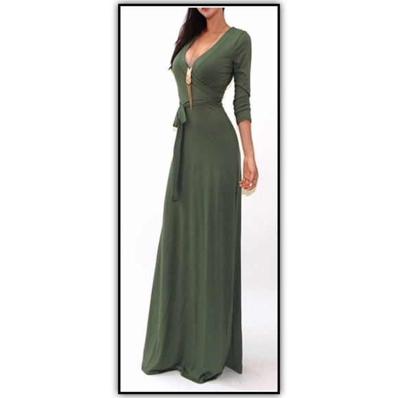 SHOP CLOSING - Large Olive Green Maxi DresS - Picture 2 of 2