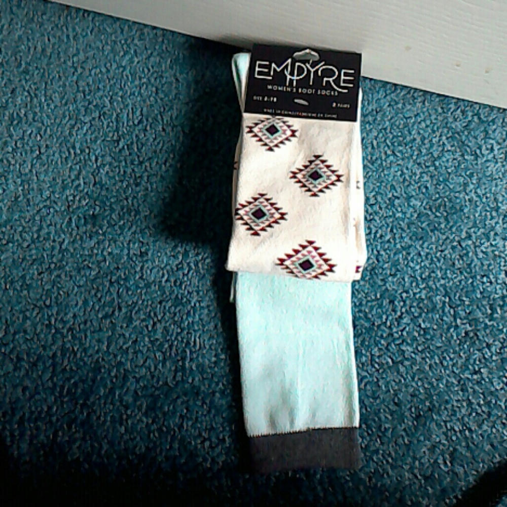 *2 pairs!* Tribal + Teal Boot Socks