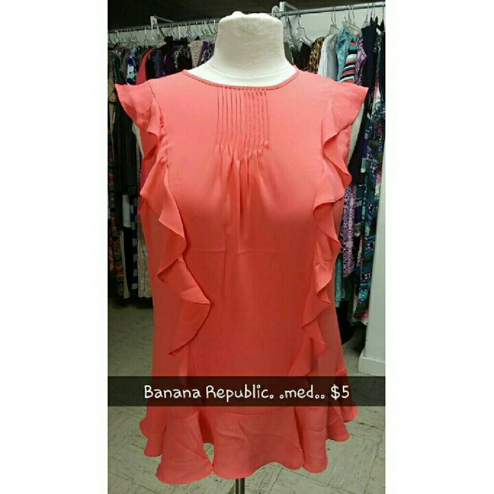 Banana Republic sleeveless M ruffle tunic coral