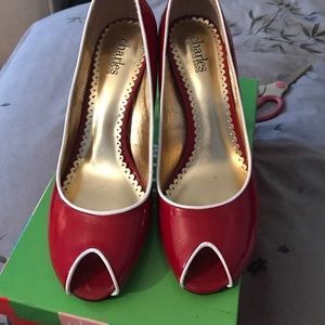 Charles by Charles David Red Patent Peeptoes