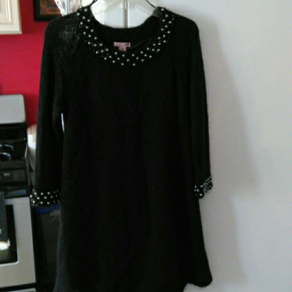 midi dress with beaded collar n sleeves