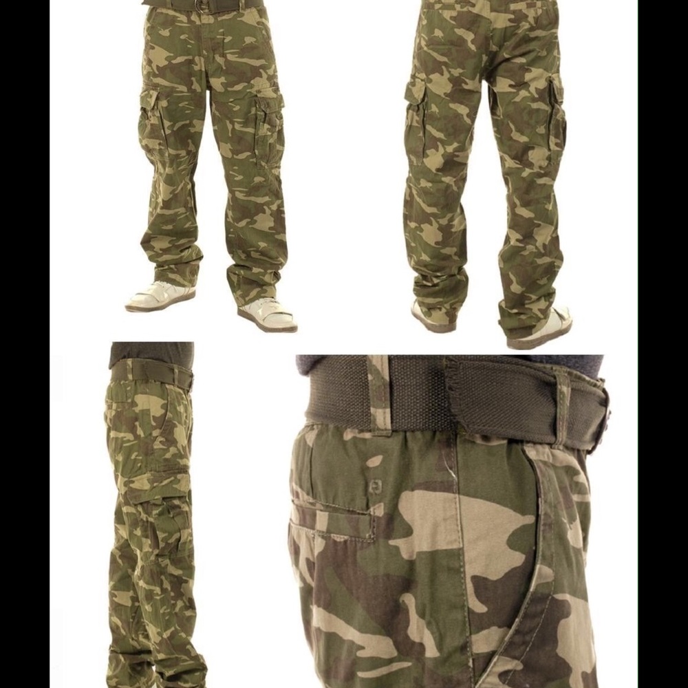 Men's Slim Straight Cargo Pants with Canvas Belt