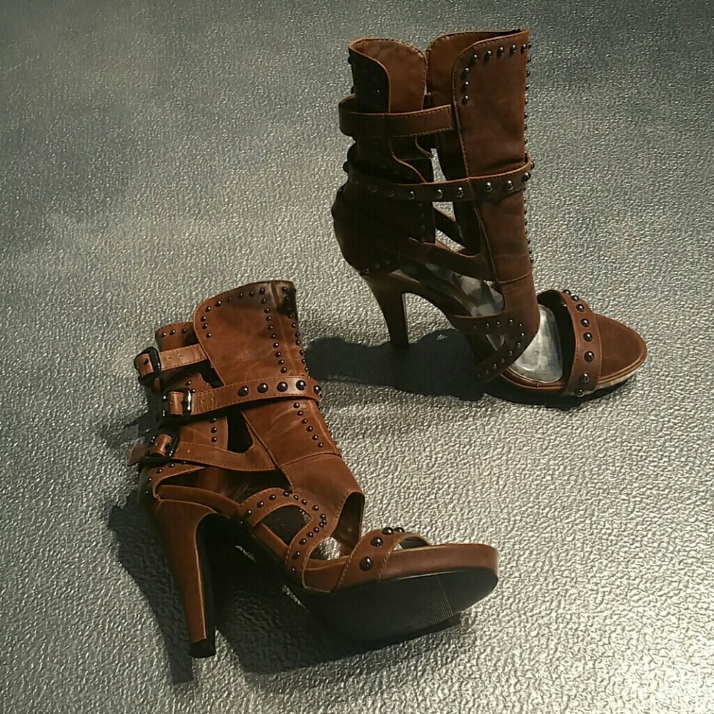 6.5 Studded Brown Booty Heel