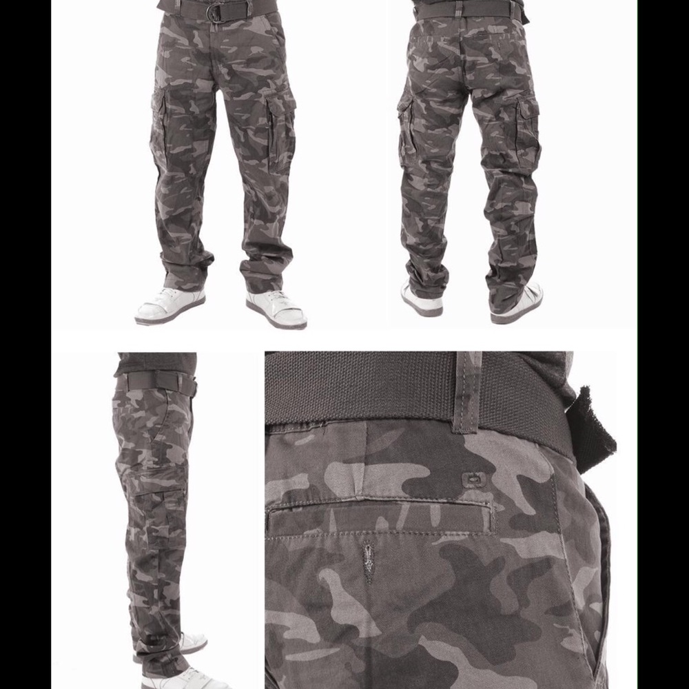 Men's Slim Straight Cargo Pants with Canvas Belt