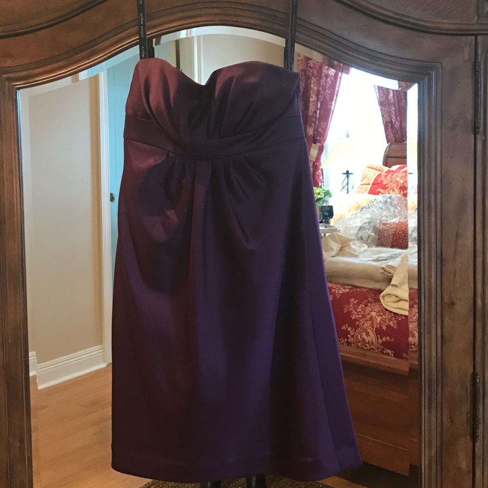 Purple satin strapless dress