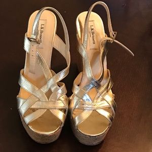 REDUCED-LK Bennett Metallic Leather Wedge Sandals