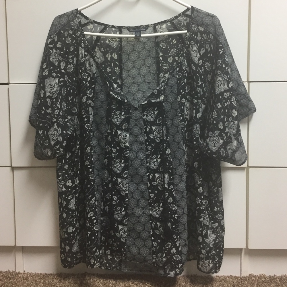 American Eagle mixed pattern sheer blouse
