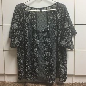 American Eagle mixed pattern sheer blouse
