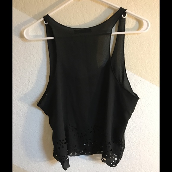 Brandy Melville Black Laser Cut Crop Top - Picture 2 of 4