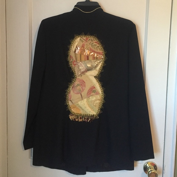 Black Blazer with Custom Patchwork Design - Picture 3 of 4
