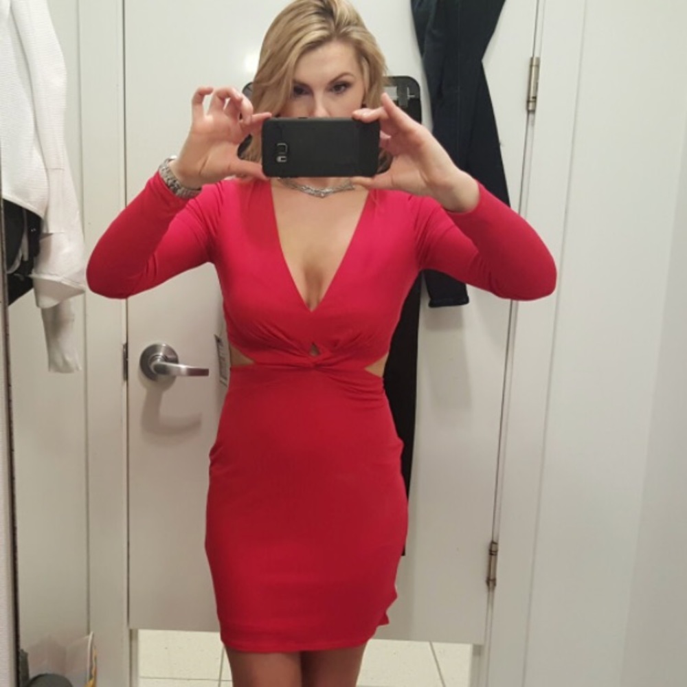 Express cut out red hot dress