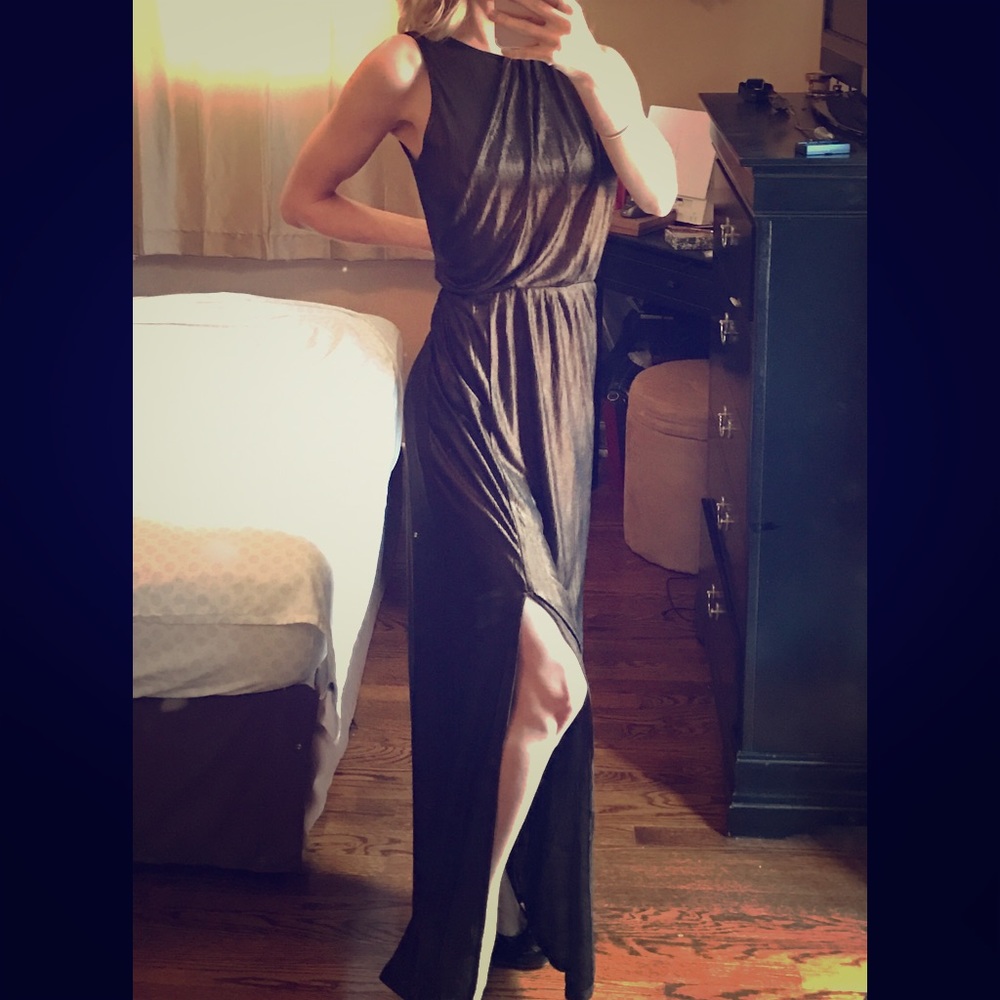 Beautiful Metallic gold long maxi dress with slit